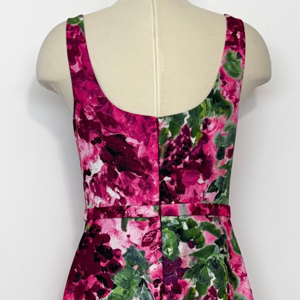 Marchesa Notte Printed Duchess Gown Midi Dress Satin Sleeveless Pink Floral 6 - Picture 7 of 11